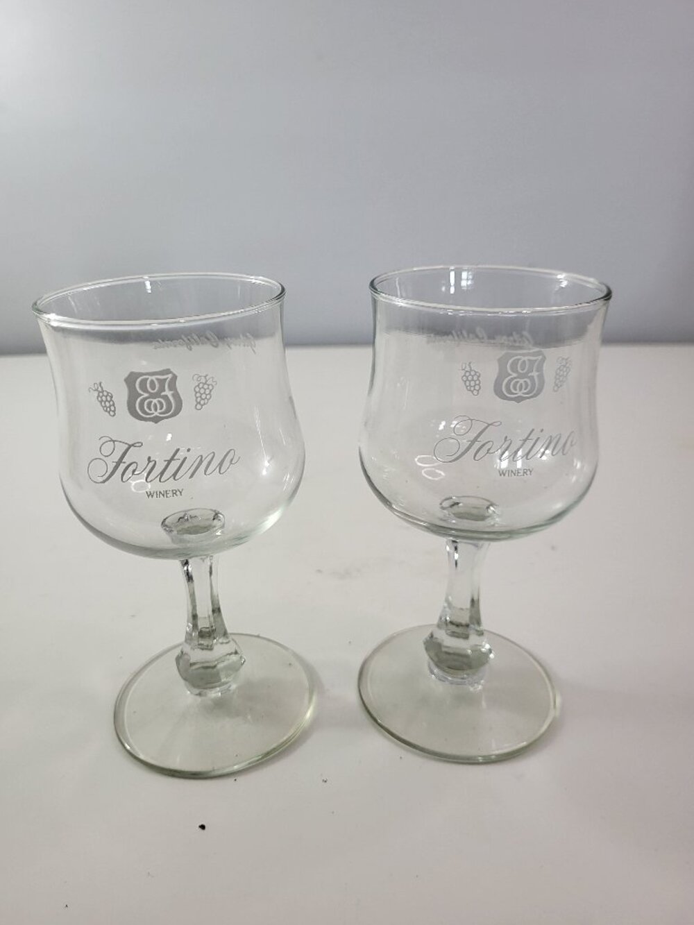 Vintage Fortino Winery Wine Glasses Set of 2 Grapevine Stemmed Glasses